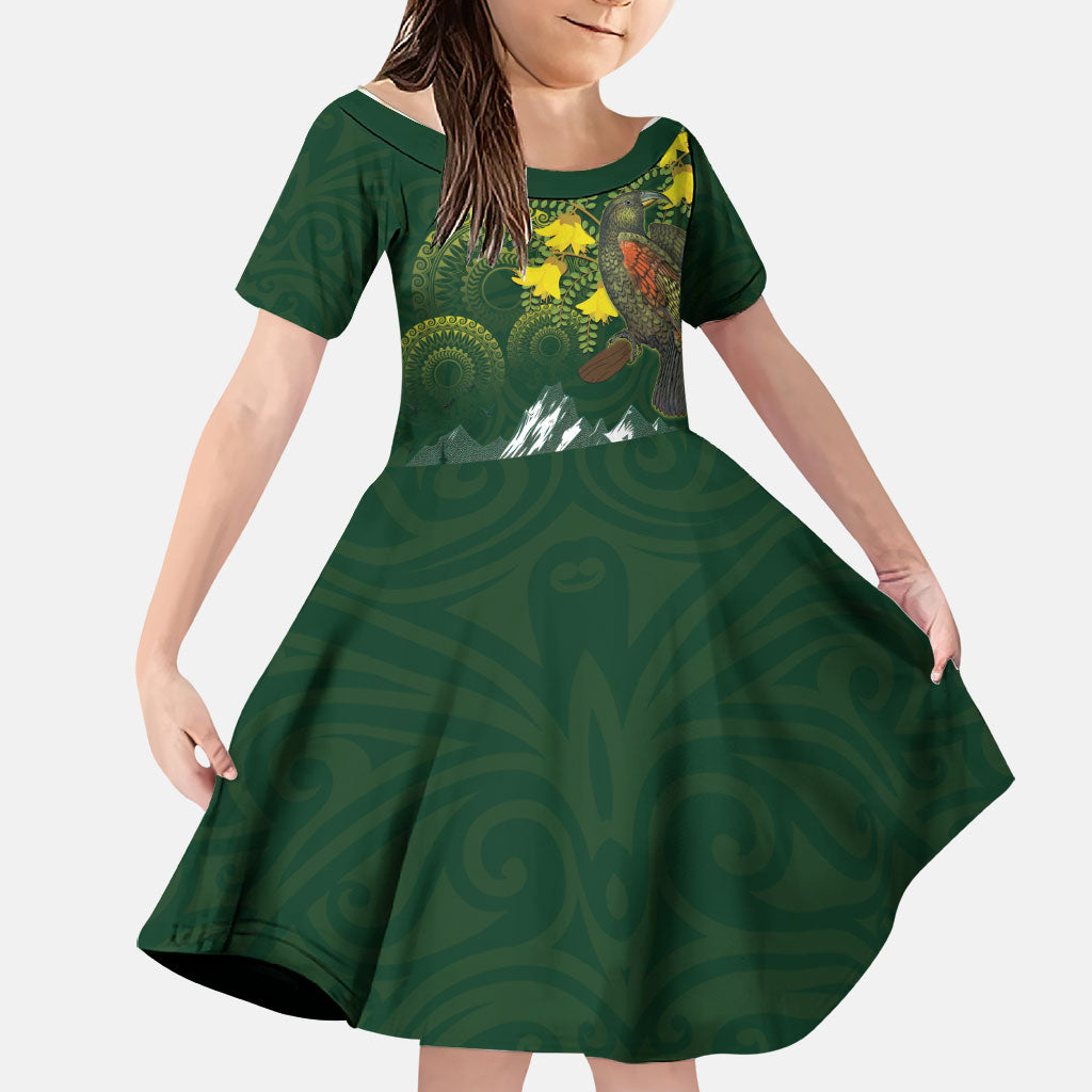 Kea Bird Kowhai New Zealand Family Matching Summer Maxi Dress and Hawaiian Shirt Mountain Landscape Maori Art
