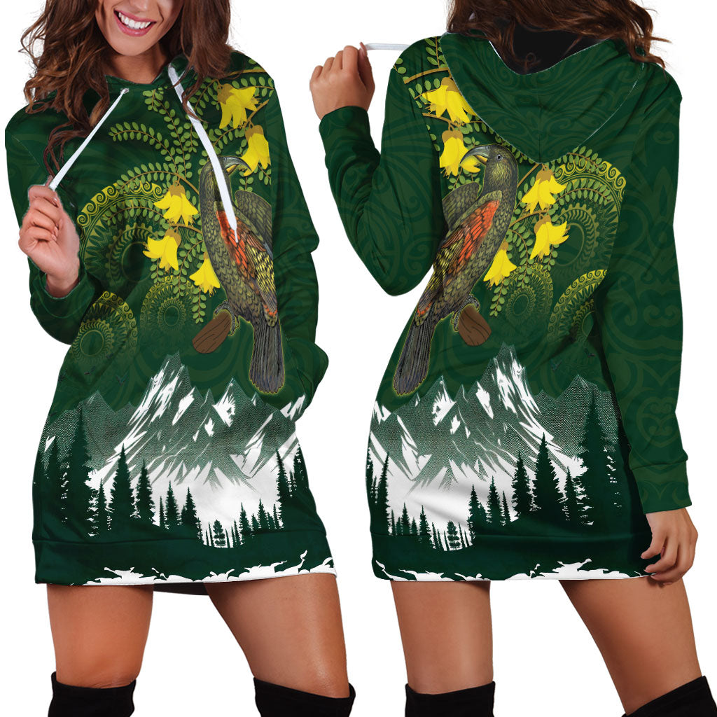 Kea Bird Kowhai New Zealand Hoodie Dress Mountain Landscape Maori Art