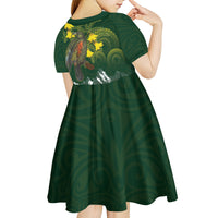 Kea Bird Kowhai New Zealand Kid Short Sleeve Dress Mountain Landscape Maori Art