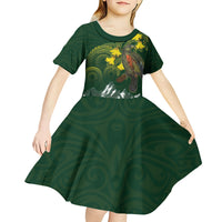 Kea Bird Kowhai New Zealand Kid Short Sleeve Dress Mountain Landscape Maori Art