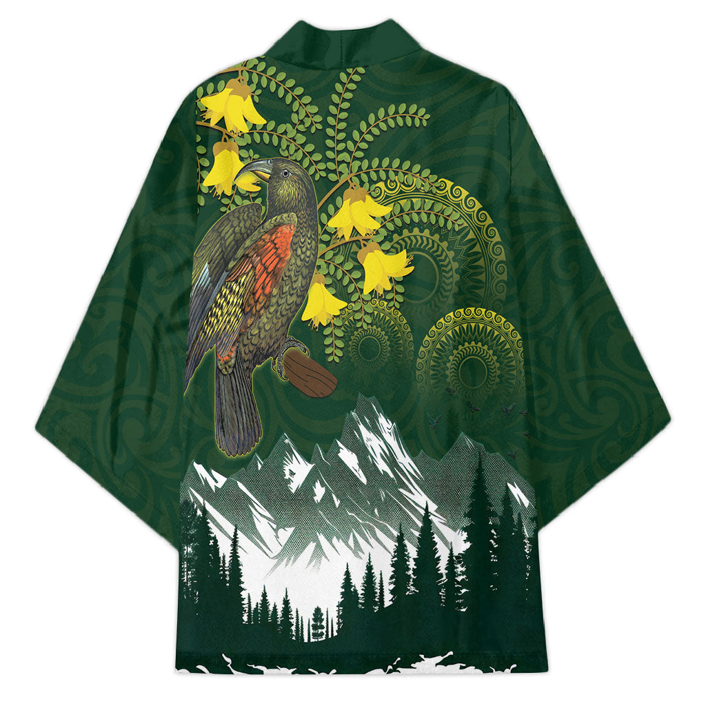 Kea Bird Kowhai New Zealand Kimono Mountain Landscape Maori Art LT22 - Polynesian Pride