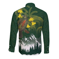 Kea Bird Kowhai New Zealand Long Sleeve Button Shirt Mountain Landscape Maori Art LT22 - Polynesian Pride