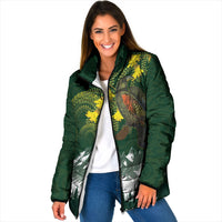 Kea Bird Kowhai New Zealand Padded Jacket Mountain Landscape Maori Art LT22 Women Green - Polynesian Pride
