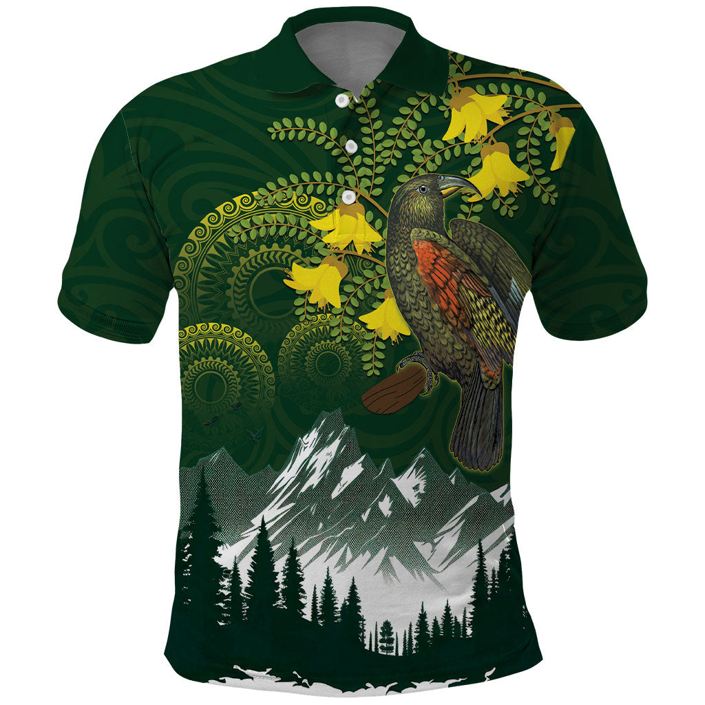 Kea Bird Kowhai New Zealand Polo Shirt Mountain Landscape Maori Art