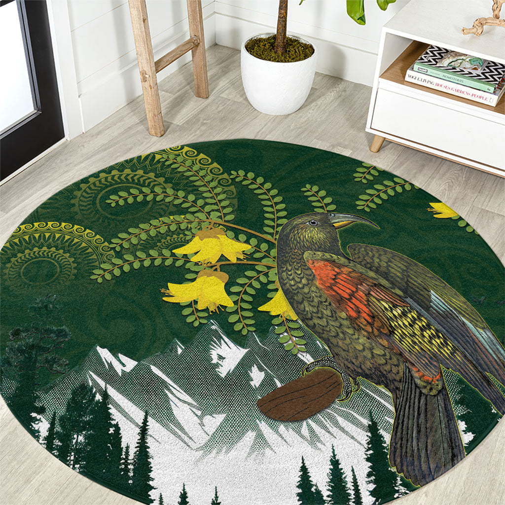 Kea Bird Kowhai New Zealand Round Carpet Mountain Landscape Maori Art