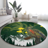 Kea Bird Kowhai New Zealand Round Carpet Mountain Landscape Maori Art LT22 - Polynesian Pride