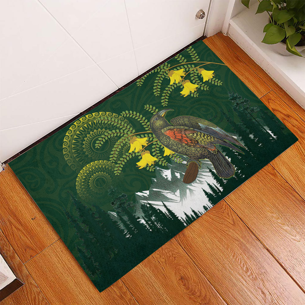 Kea Bird Kowhai New Zealand Rubber Doormat Mountain Landscape Maori Art