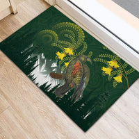 Kea Bird Kowhai New Zealand Rubber Doormat Mountain Landscape Maori Art