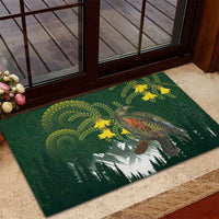 Kea Bird Kowhai New Zealand Rubber Doormat Mountain Landscape Maori Art