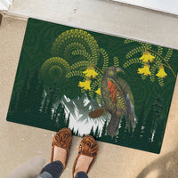 Kea Bird Kowhai New Zealand Rubber Doormat Mountain Landscape Maori Art