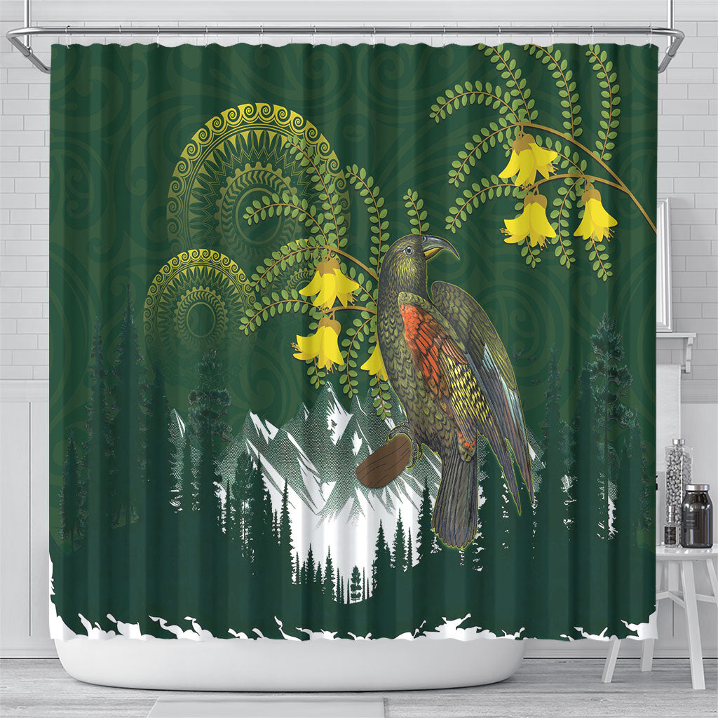 Kea Bird Kowhai New Zealand Shower Curtain Mountain Landscape Maori Art LT22 - Polynesian Pride