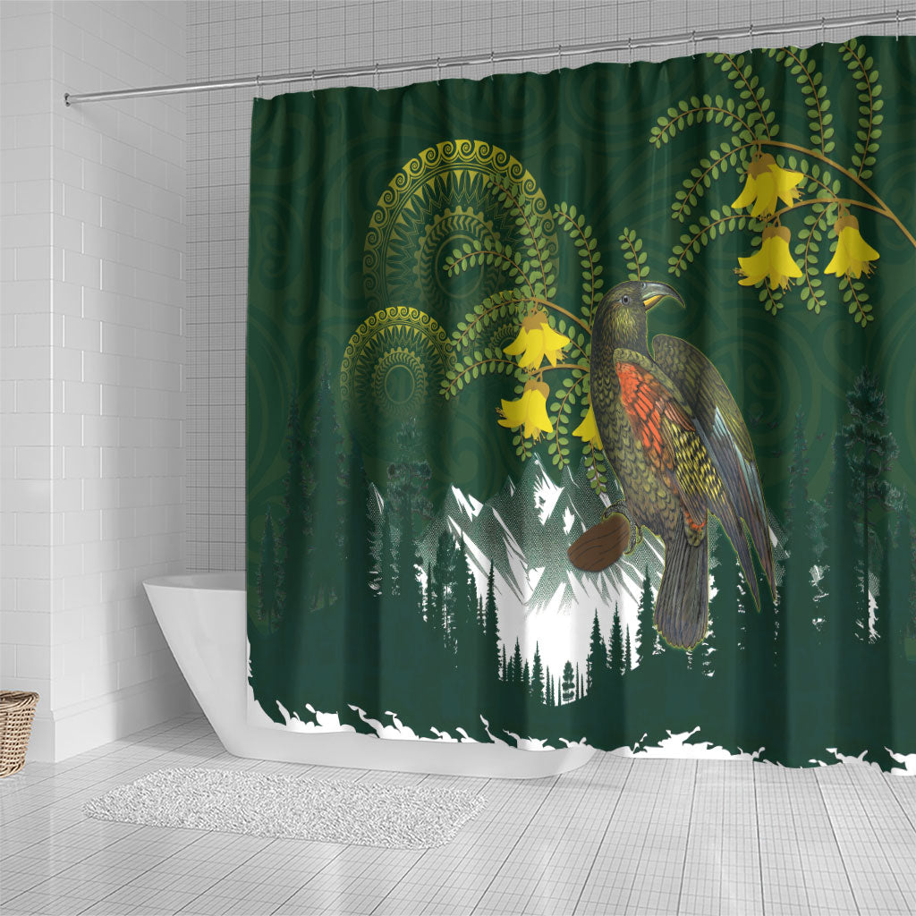 Kea Bird Kowhai New Zealand Shower Curtain Mountain Landscape Maori Art LT22 - Polynesian Pride