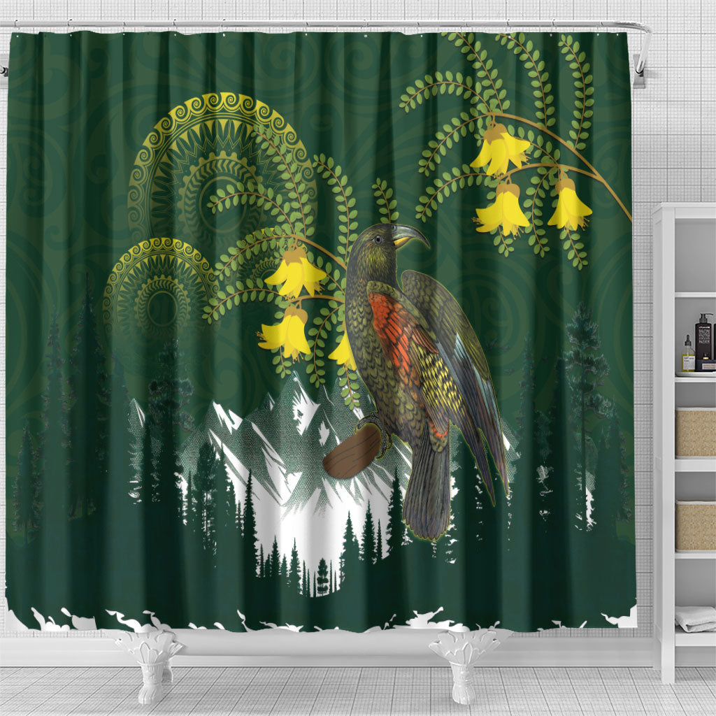 Kea Bird Kowhai New Zealand Shower Curtain Mountain Landscape Maori Art LT22 - Polynesian Pride