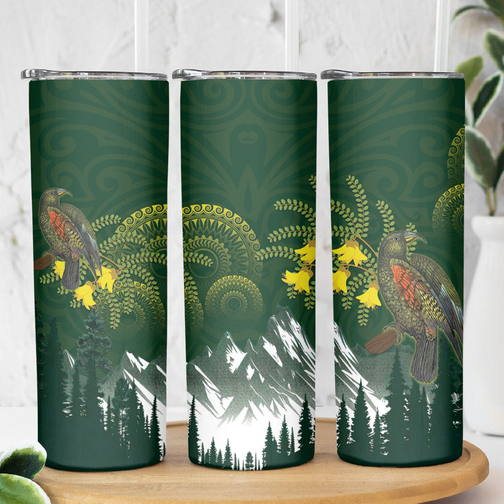 Kea Bird Kowhai New Zealand Skinny Tumbler Mountain Landscape Maori Art
