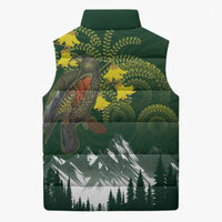 Kea Bird Kowhai New Zealand Sleeveless Puffer Jacket Mountain Landscape Maori Art