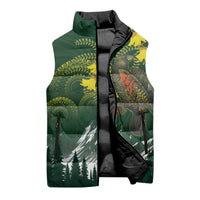 Kea Bird Kowhai New Zealand Sleeveless Puffer Jacket Mountain Landscape Maori Art