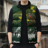 Kea Bird Kowhai New Zealand Sleeveless Puffer Jacket Mountain Landscape Maori Art