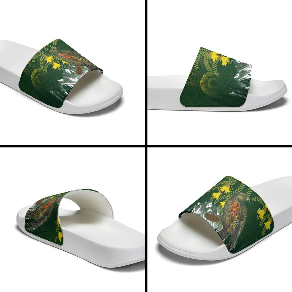 Kea Bird Kowhai New Zealand Slide Sandals Mountain Landscape Maori Art LT22 - Polynesian Pride