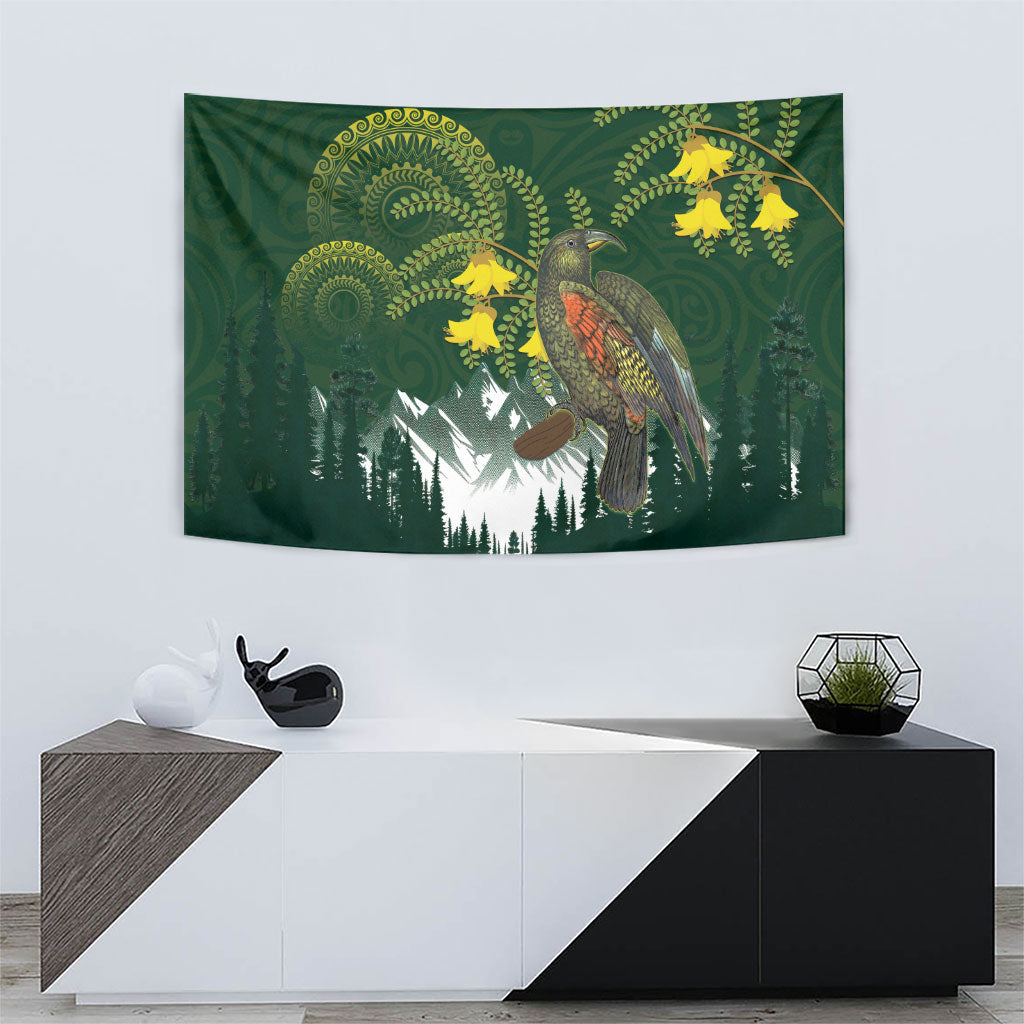 Kea Bird Kowhai New Zealand Tapestry Mountain Landscape Maori Art LT22 - Polynesian Pride