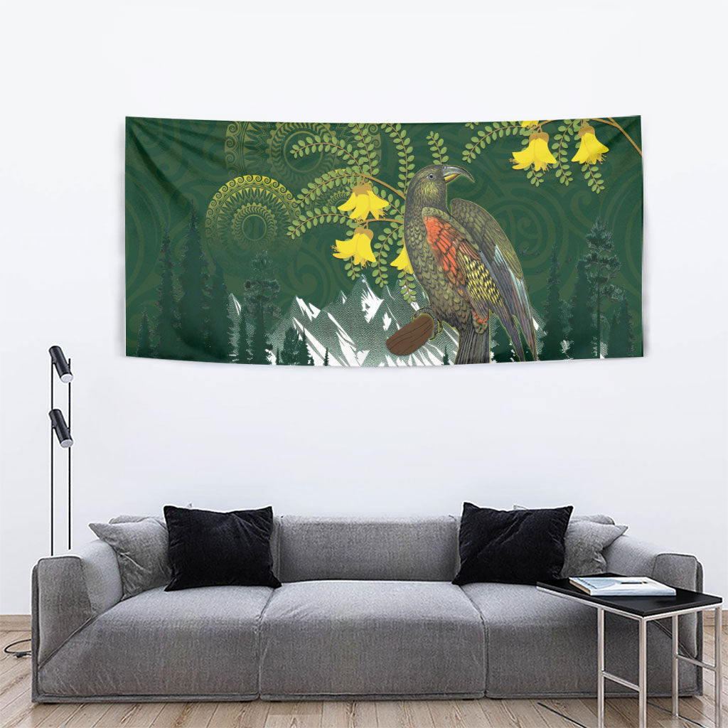 Kea Bird Kowhai New Zealand Tapestry Mountain Landscape Maori Art LT22 - Polynesian Pride