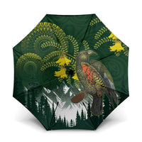 Kea Bird Kowhai New Zealand Umbrella Mountain Landscape Maori Art LT22 One Size Folded 11.42 inch Opened Diameter 37.4 inch Green - Polynesian Pride