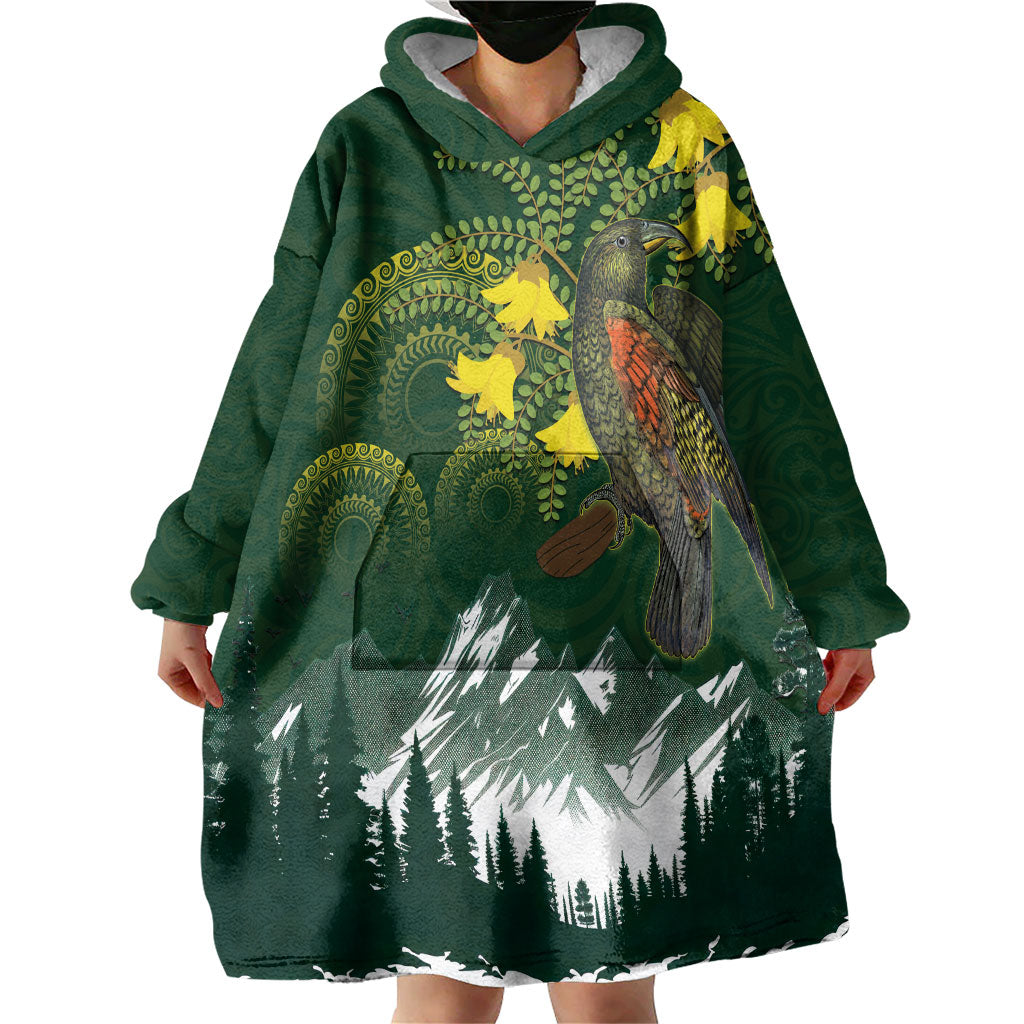 Kea Bird Kowhai New Zealand Wearable Blanket Hoodie Mountain Landscape Maori Art