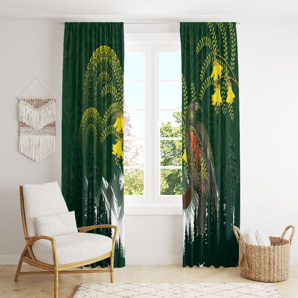 Kea Bird Kowhai New Zealand Window Curtain Mountain Landscape Maori Art