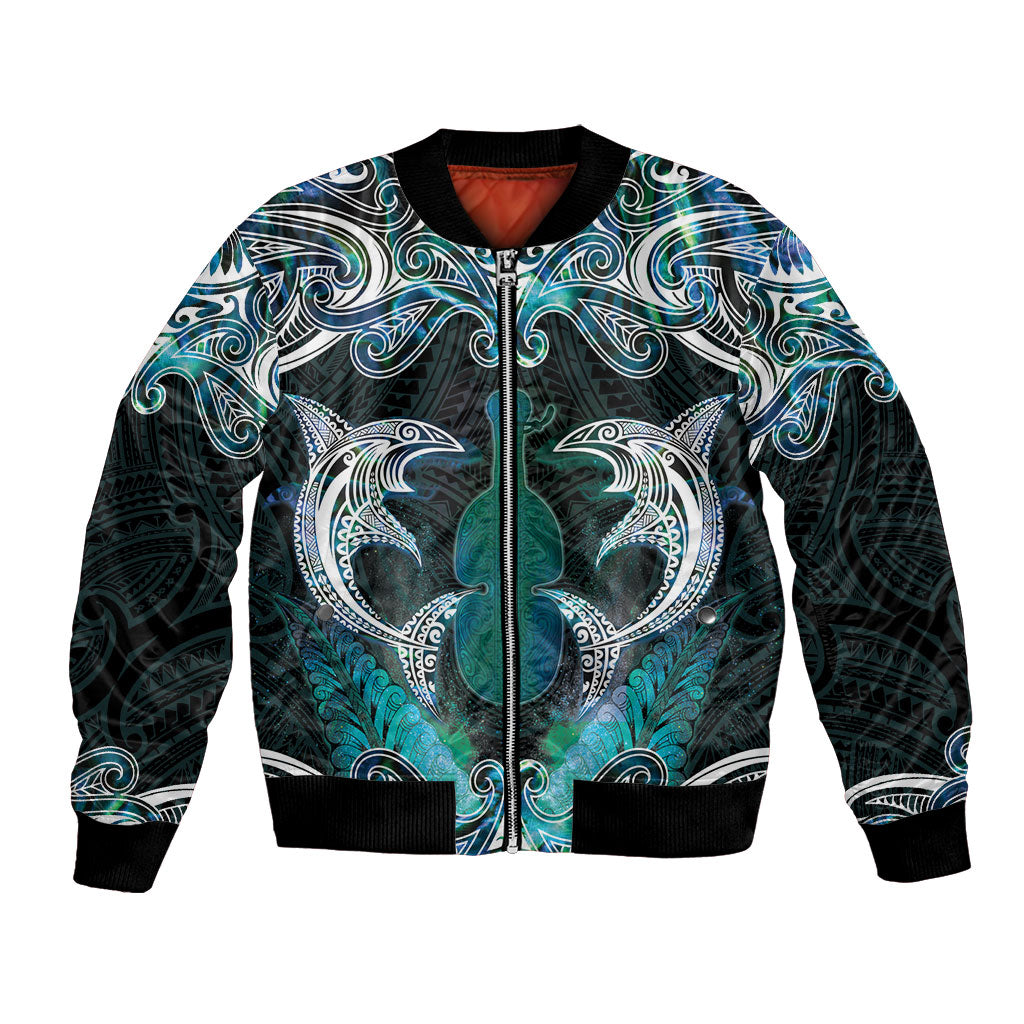 New Zealand Kotiate Weapon Bomber Jacket Aotearoa Mango Paua Shell Maori Pattern LT22 Unisex Blue - Polynesian Pride