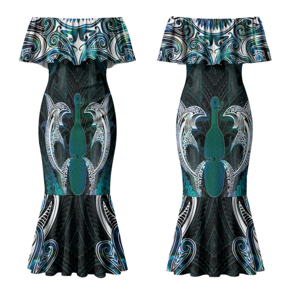 New Zealand Kotiate Weapon Couples Matching Mermaid Dress and Hawaiian Shirt Aotearoa Mango Paua Shell Maori Pattern LT22 - Polynesian Pride