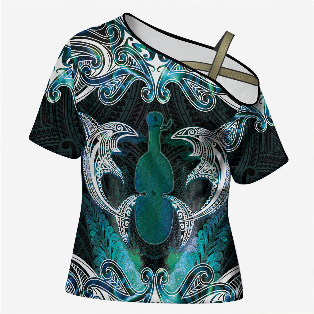 New Zealand Kotiate Weapon Cross Shoulder Shirt Aotearoa Mango Paua Shell Maori Pattern
