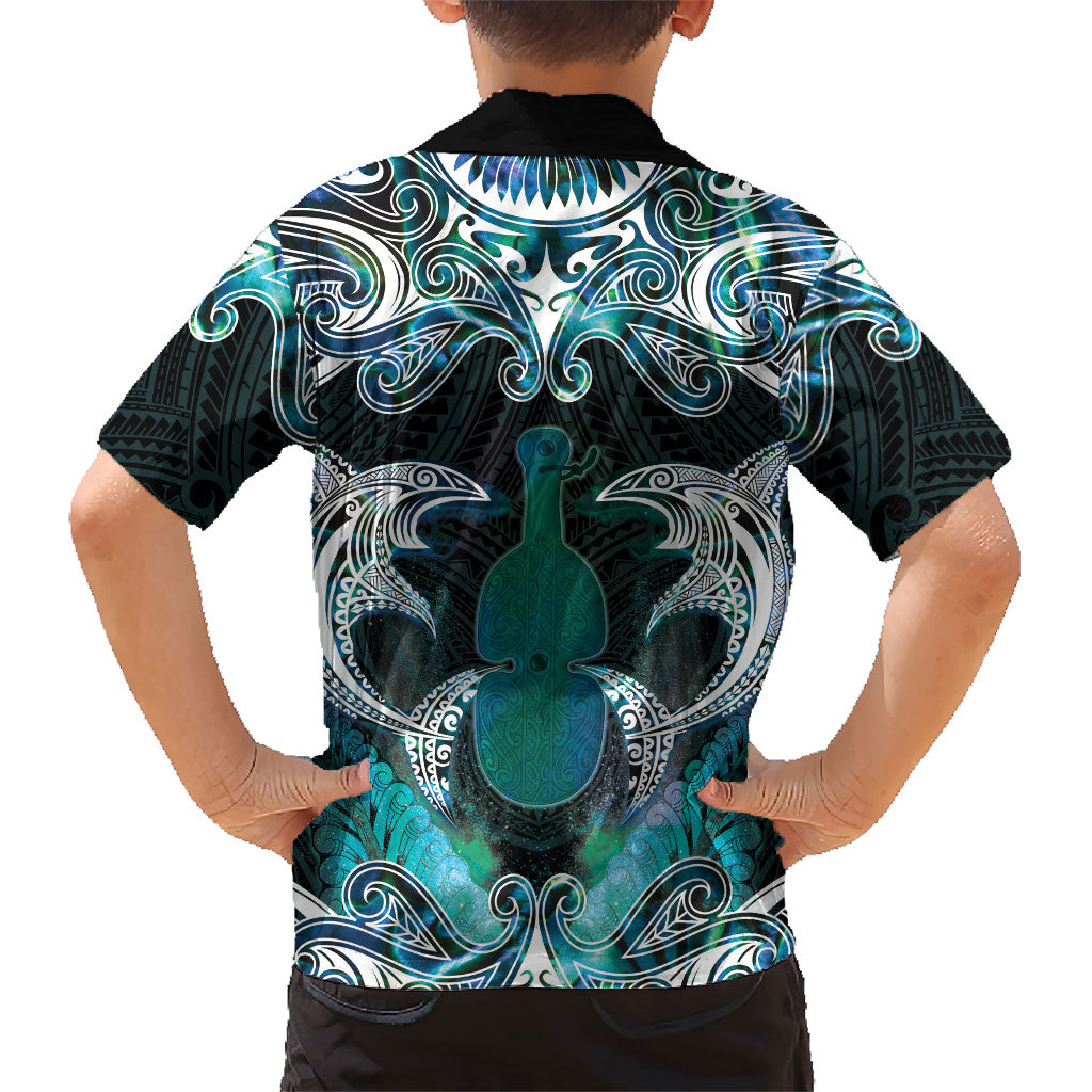 New Zealand Kotiate Weapon Family Matching Off The Shoulder Long Sleeve Dress and Hawaiian Shirt Aotearoa Mango Paua Shell Maori Pattern