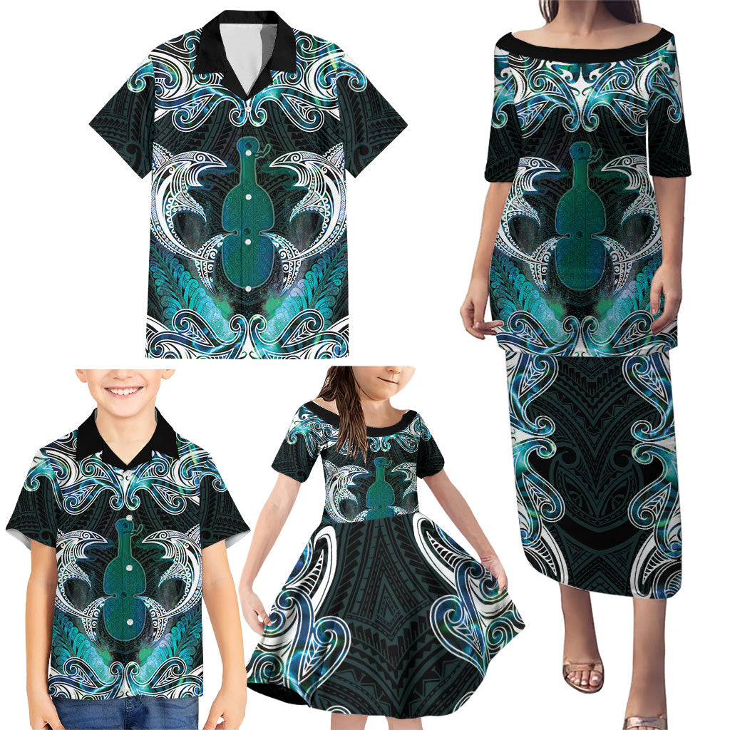 New Zealand Kotiate Weapon Family Matching Puletasi and Hawaiian Shirt Aotearoa Mango Paua Shell Maori Pattern LT22 - Polynesian Pride