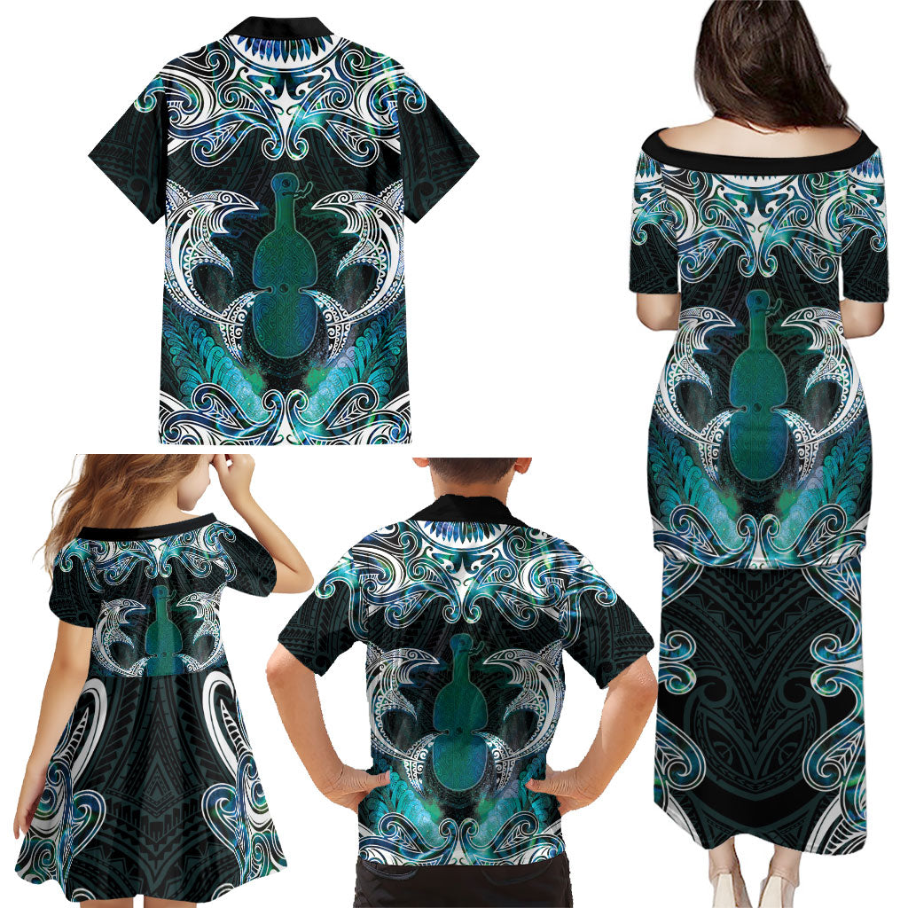 New Zealand Kotiate Weapon Family Matching Puletasi and Hawaiian Shirt Aotearoa Mango Paua Shell Maori Pattern