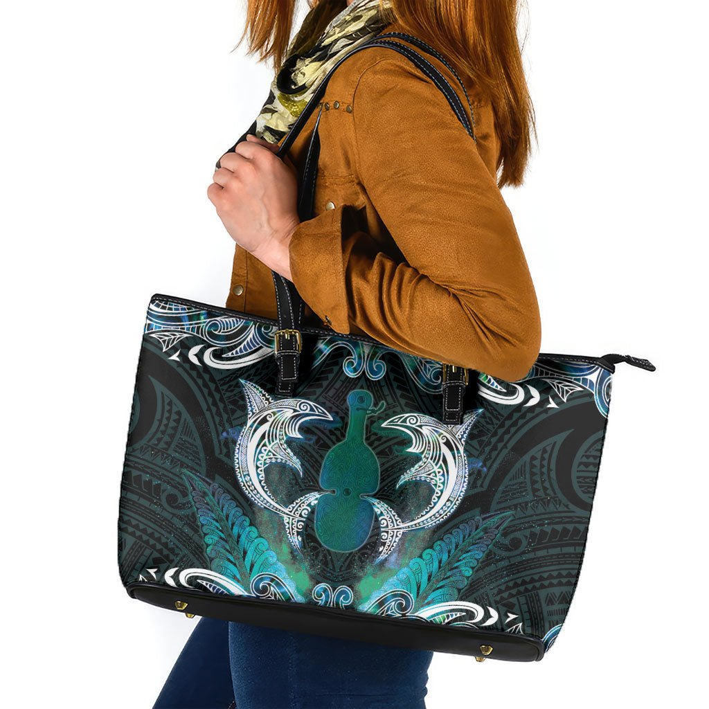 New Zealand Kotiate Weapon Leather Tote Bag Aotearoa Mango Paua Shell Maori Pattern