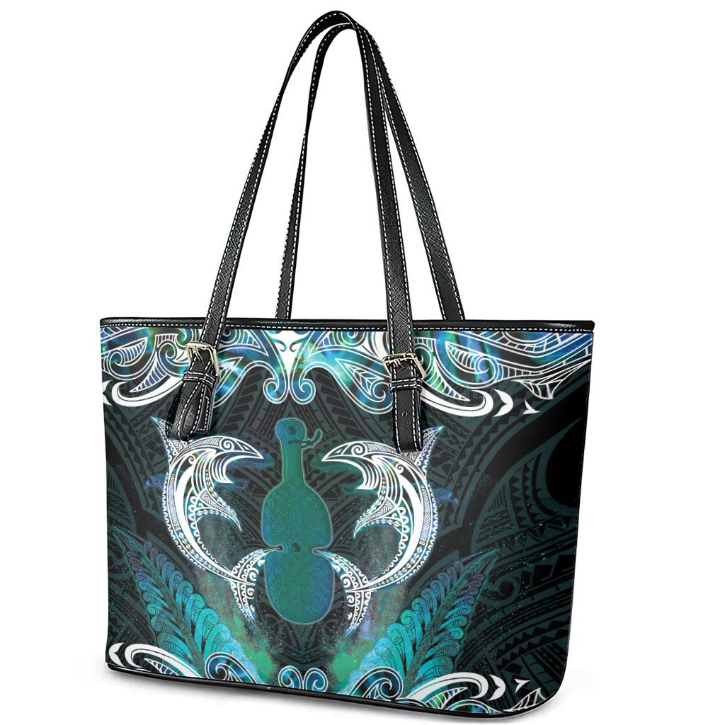 New Zealand Kotiate Weapon Leather Tote Bag Aotearoa Mango Paua Shell Maori Pattern