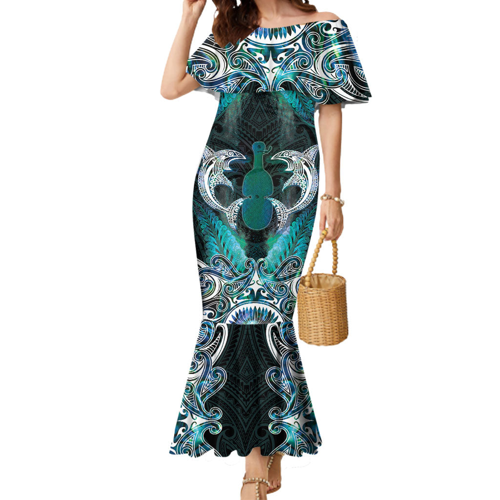 New Zealand Kotiate Weapon Mermaid Dress Aotearoa Mango Paua Shell Maori Pattern