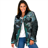 New Zealand Kotiate Weapon Padded Jacket Aotearoa Mango Paua Shell Maori Pattern