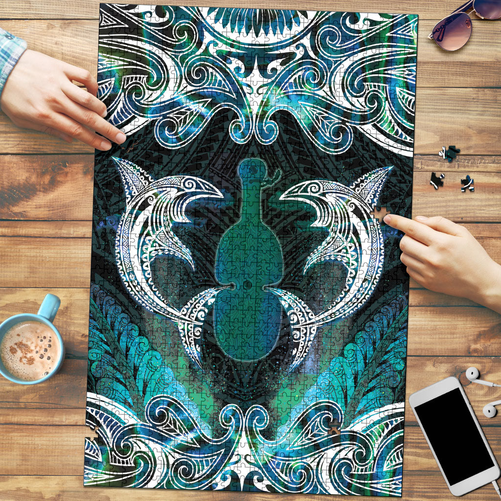 New Zealand Kotiate Weapon Puzzle Aotearoa Mango Paua Shell Maori Pattern LT22 Blue - Polynesian Pride