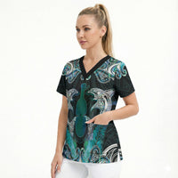 New Zealand Kotiate Weapon Scrub Top Aotearoa Mango Paua Shell Maori Pattern