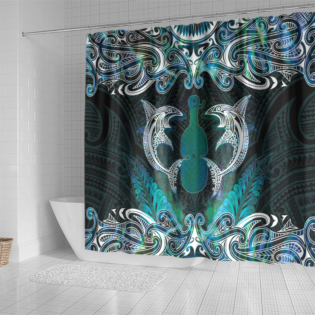 New Zealand Kotiate Weapon Shower Curtain Aotearoa Mango Paua Shell Maori Pattern