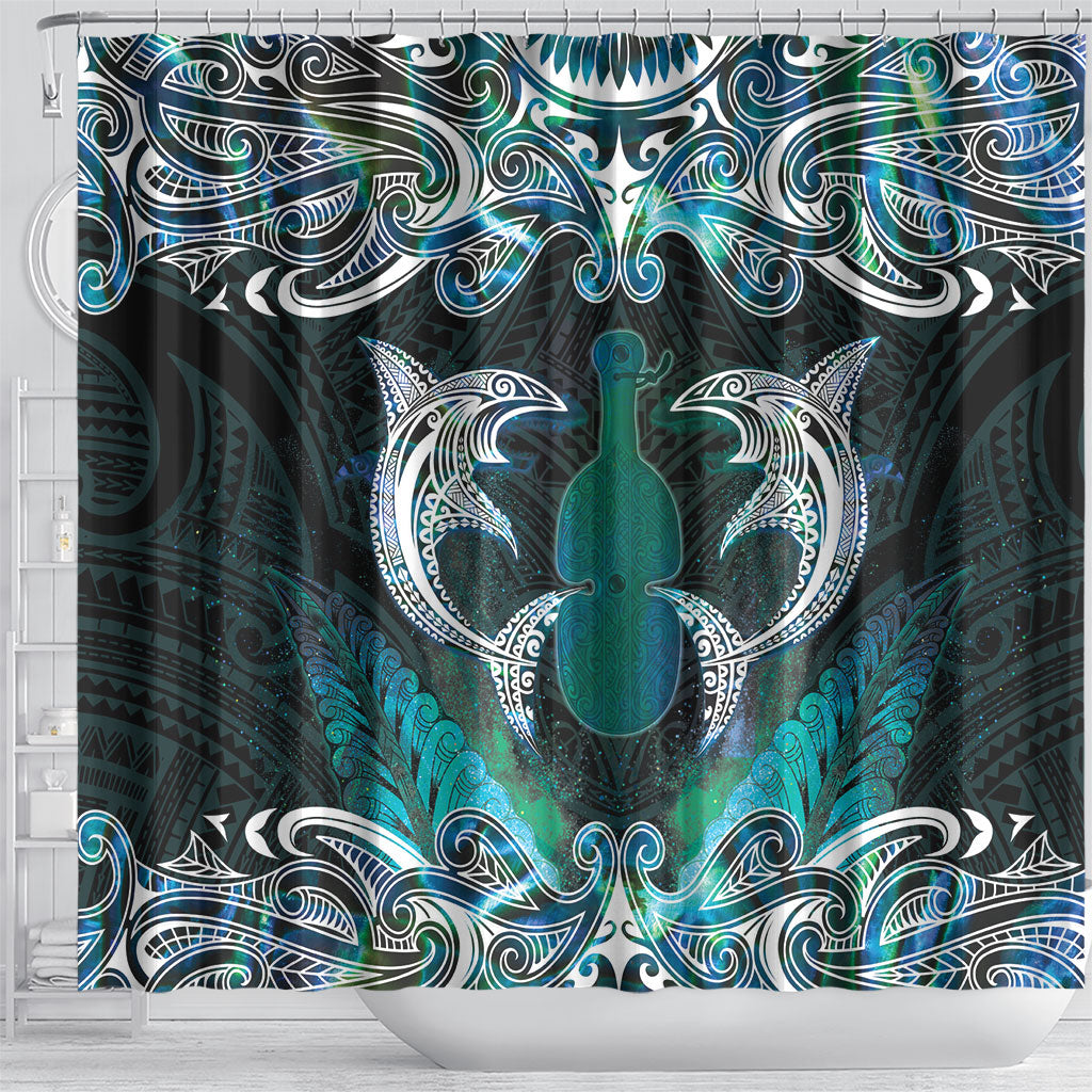 New Zealand Kotiate Weapon Shower Curtain Aotearoa Mango Paua Shell Maori Pattern
