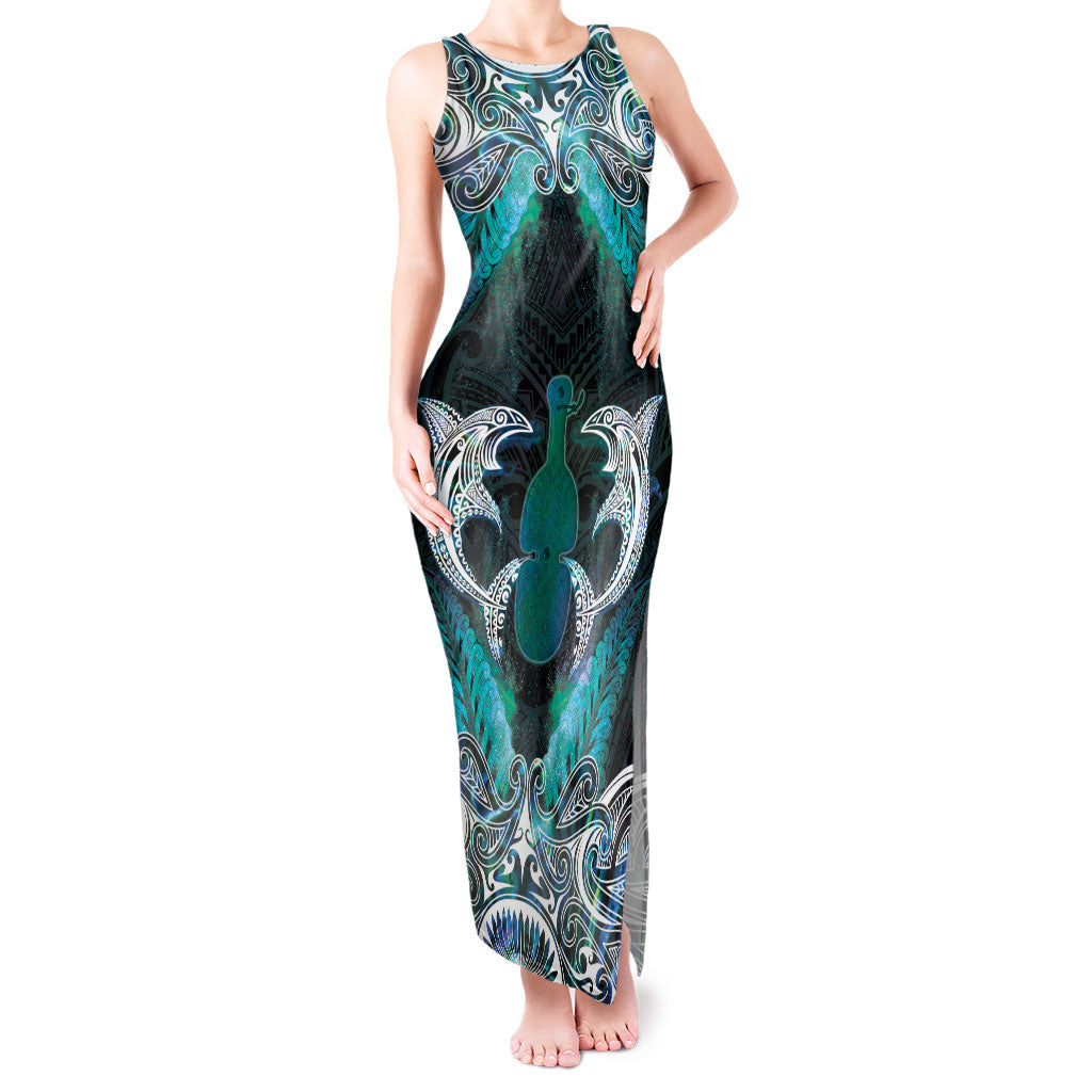 New Zealand Kotiate Weapon Tank Maxi Dress Aotearoa Mango Paua Shell Maori Pattern