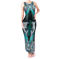 New Zealand Kotiate Weapon Tank Maxi Dress Aotearoa Mango Paua Shell Maori Pattern