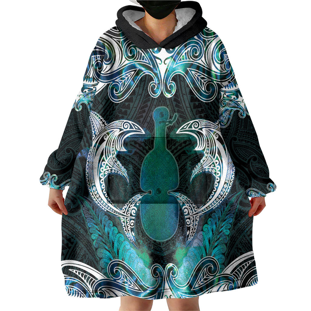 New Zealand Kotiate Weapon Wearable Blanket Hoodie Aotearoa Mango Paua Shell Maori Pattern