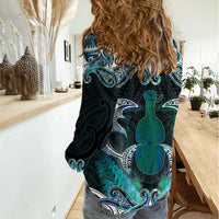 New Zealand Kotiate Weapon Women Casual Shirt Aotearoa Mango Paua Shell Maori Pattern