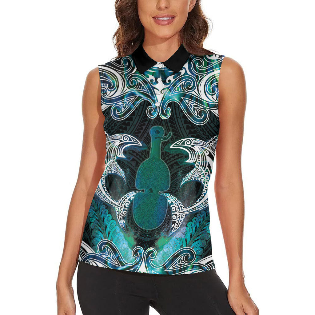 New Zealand Kotiate Weapon Women Sleeveless Polo Shirt Aotearoa Mango Paua Shell Maori Pattern