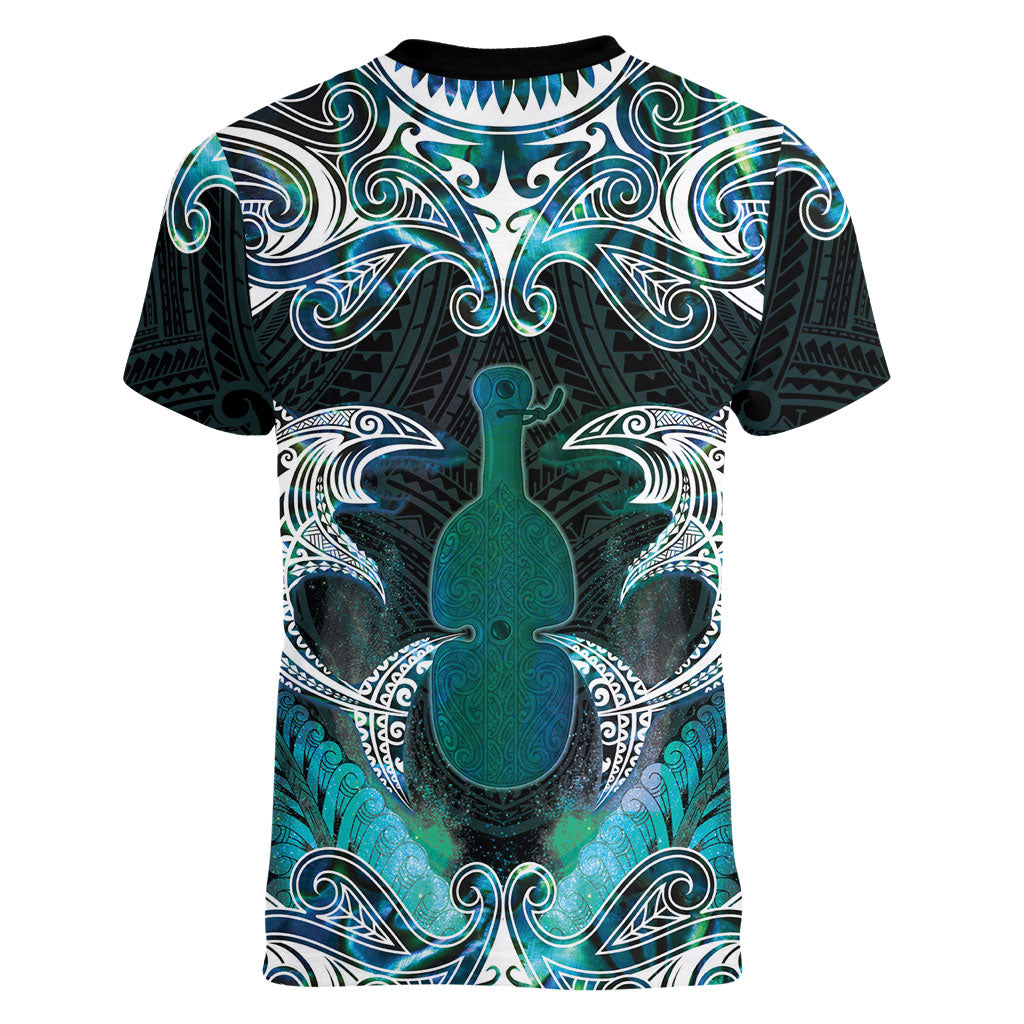 New Zealand Kotiate Weapon Women V-Neck T-Shirt Aotearoa Mango Paua Shell Maori Pattern