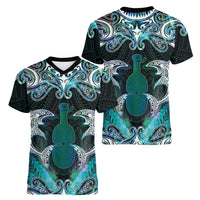 New Zealand Kotiate Weapon Women V-Neck T-Shirt Aotearoa Mango Paua Shell Maori Pattern