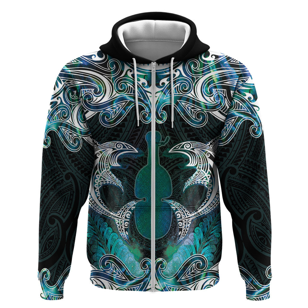 New Zealand Kotiate Weapon Zip Hoodie Aotearoa Mango Paua Shell Maori Pattern