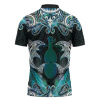 New Zealand Kotiate Weapon Zipper Polo Shirt Aotearoa Mango Paua Shell Maori Pattern